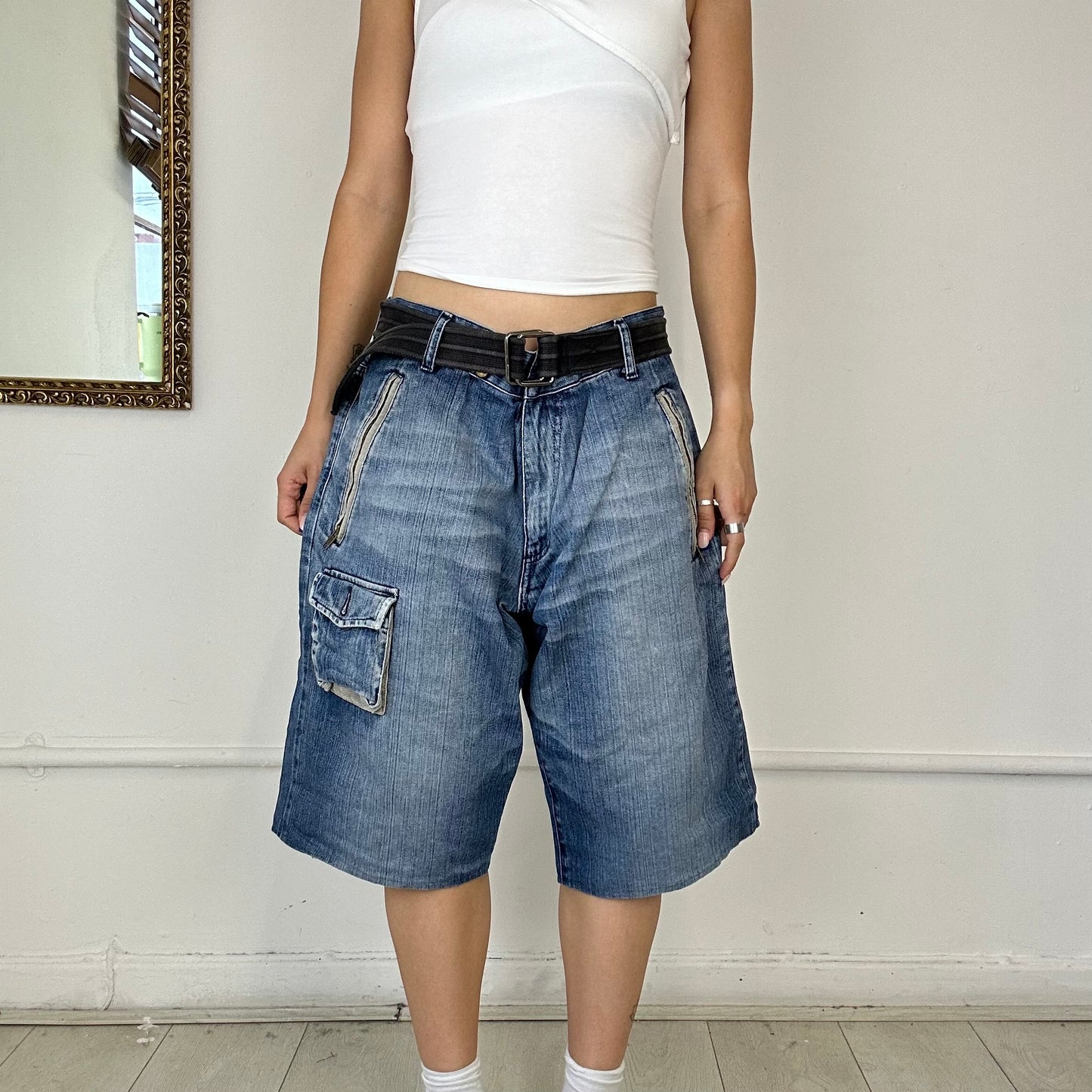 baggy denim cargo shorts