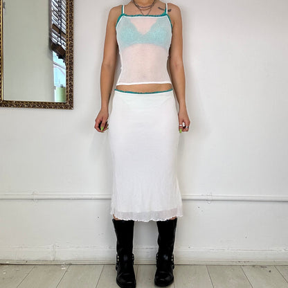 90s two piece white mesh top and skirt