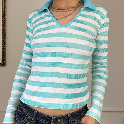 00's long sleeve blue striped polo top