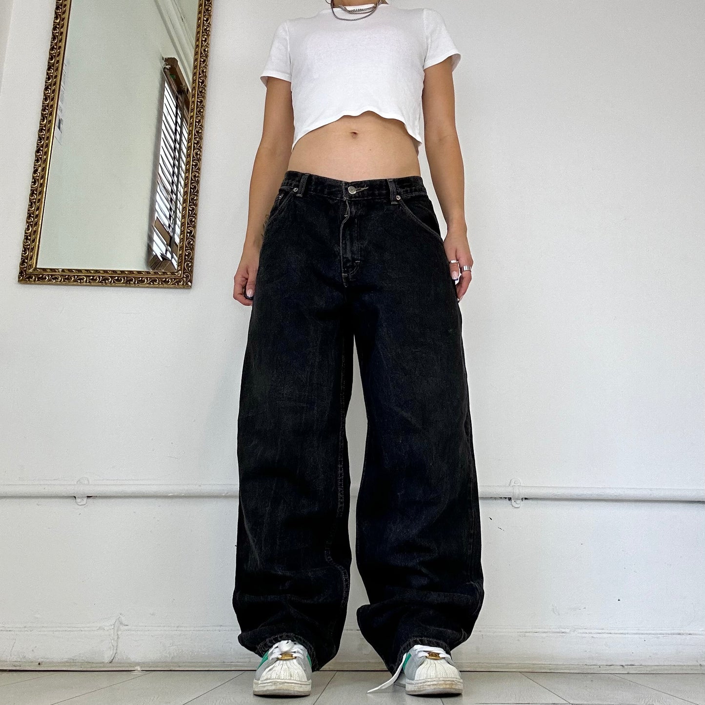 90's brittania black baggy jeans