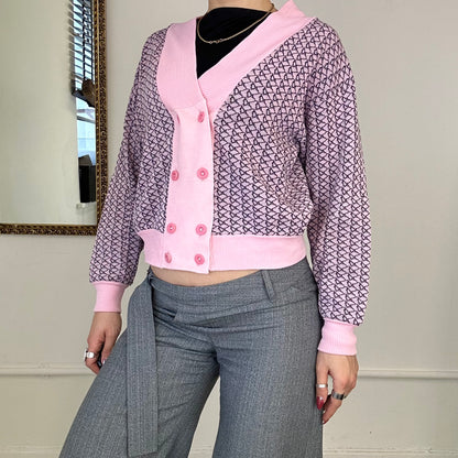 vintage adidas pink geometric button up cardigan