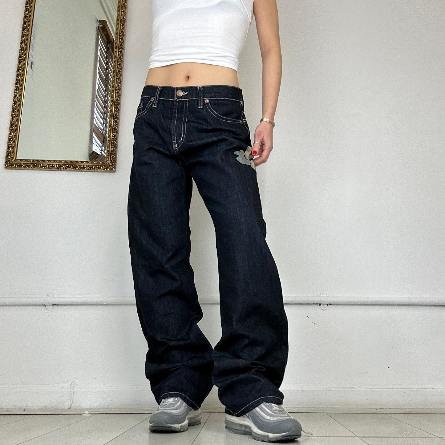 baggy dark wash jeans