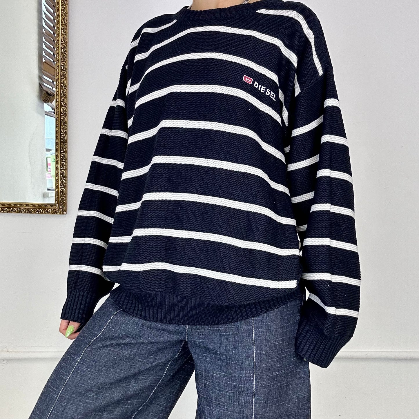 vintage dark navy striped diesel jumper