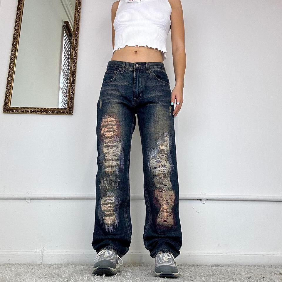 vintage wide leg distressed jeans