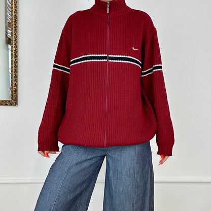 red vintage nike zip up knit jumper