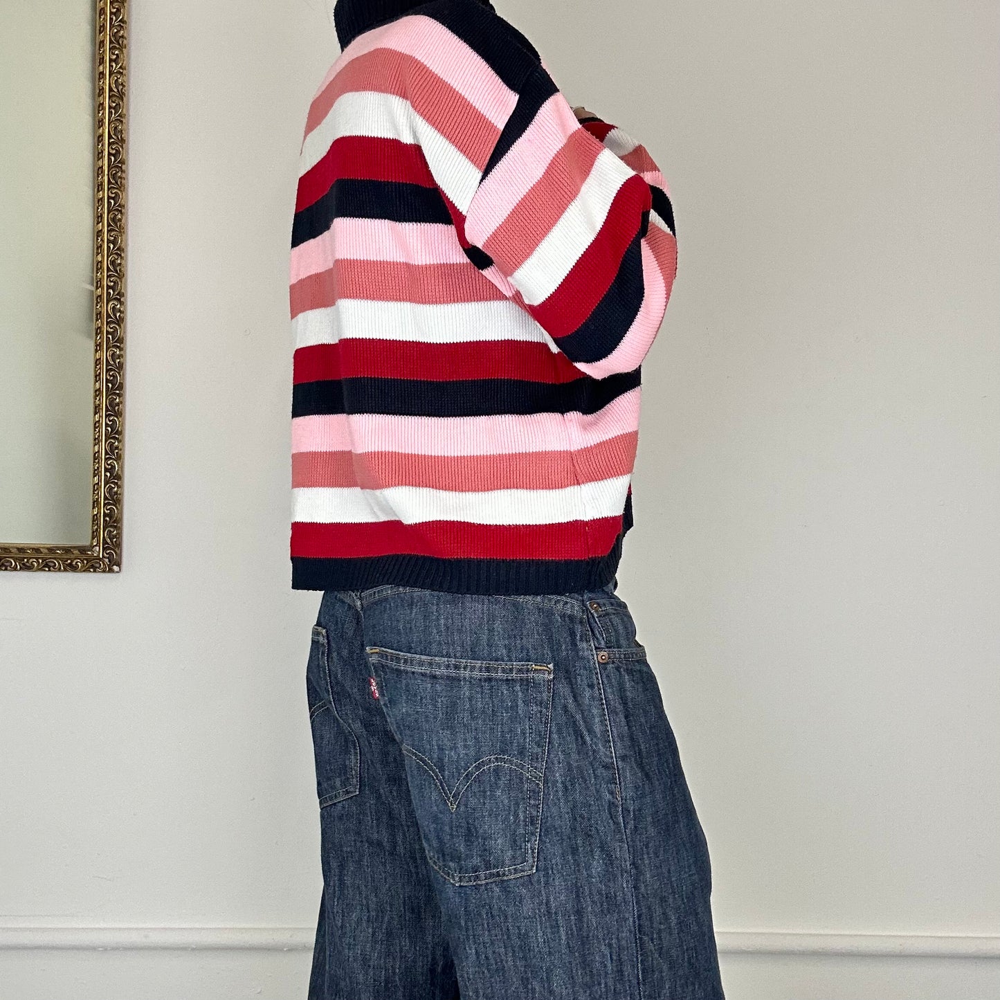 tommy hilfiger striped zip up jumper