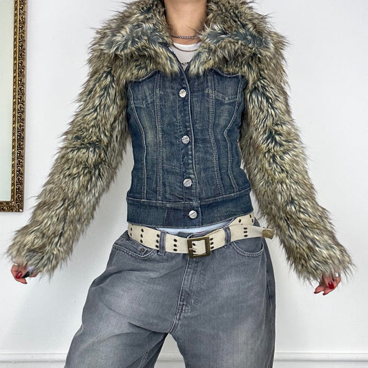 00’s faux fur miss sixty denim jacket