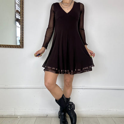 vintage brown mesh long sleeve dress