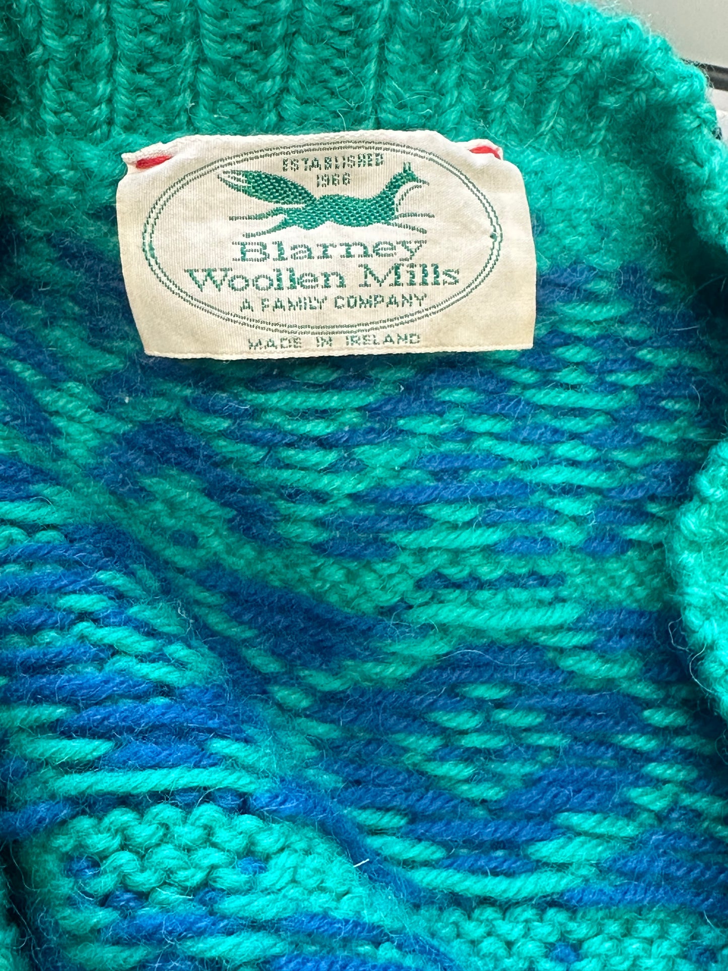 vintage blue and green knit cardigan