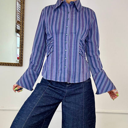 vintage italian striped fitted button up shirt