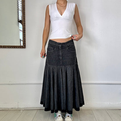 vintage moschino grey denim maxi midi skirt