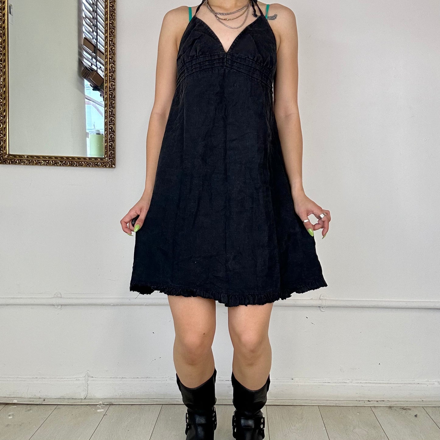 black halterneck flowy dress