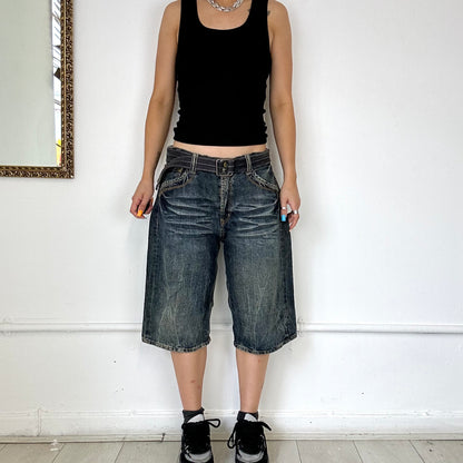 vintage baggy dark wash denim shorts