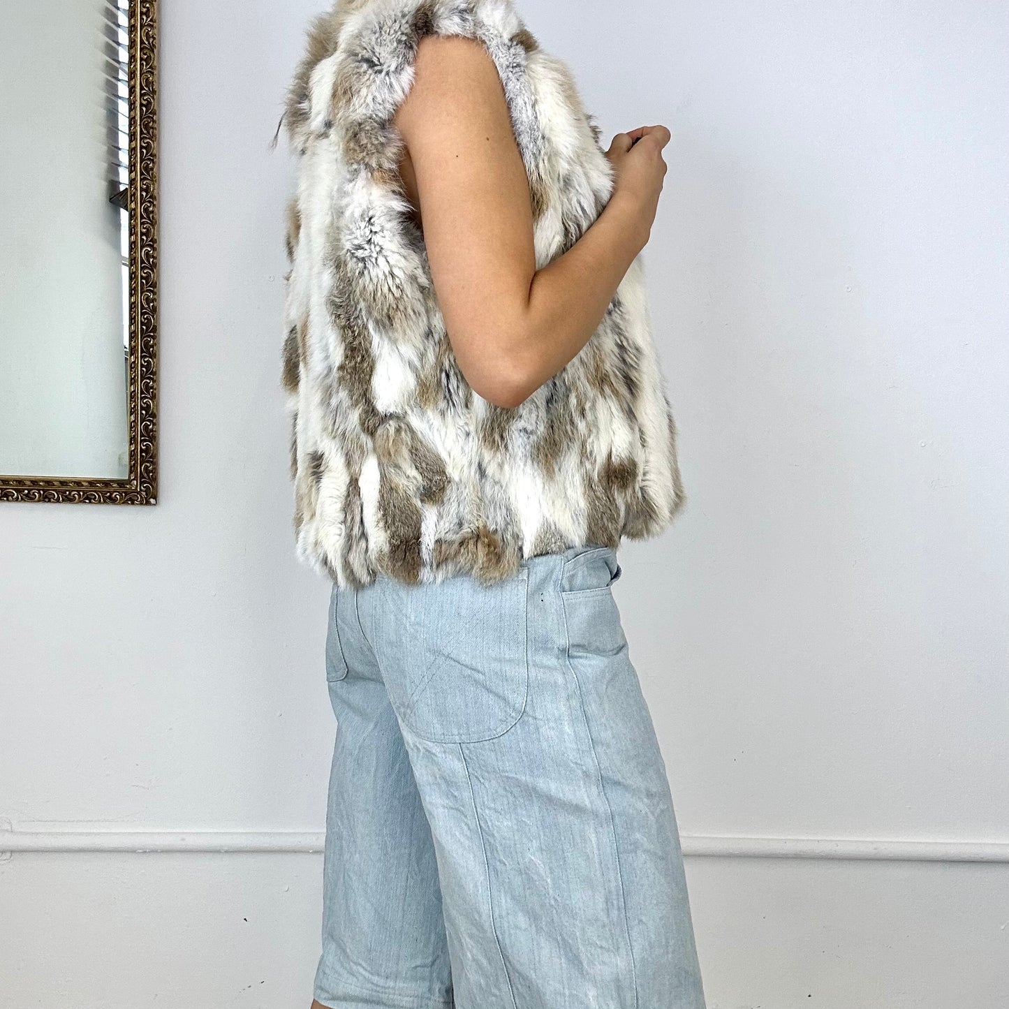 vintage fur zip up gilet