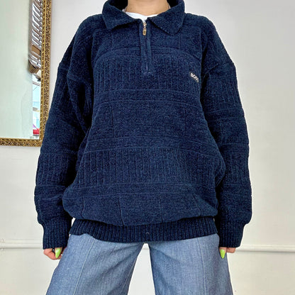 Boss navy knit quarter zip jumper