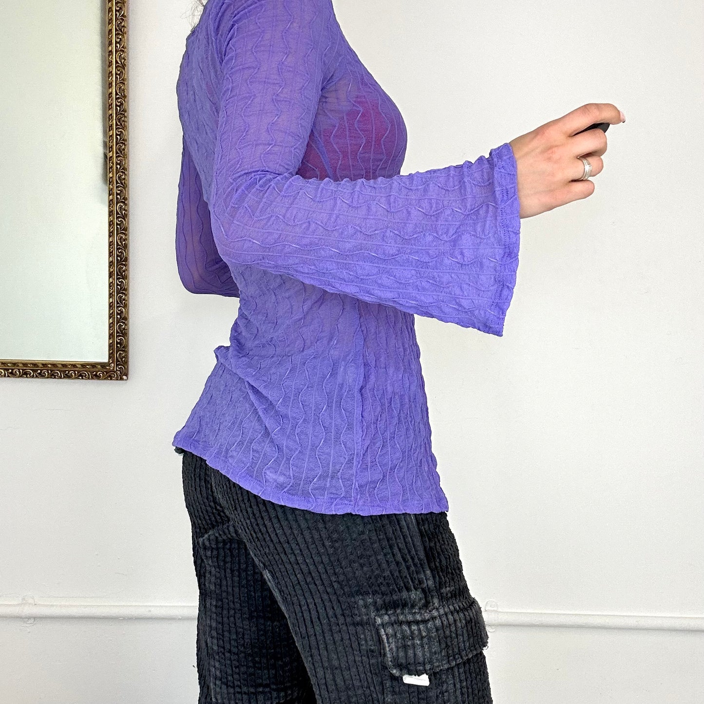 purple flowy long sleeve tie top