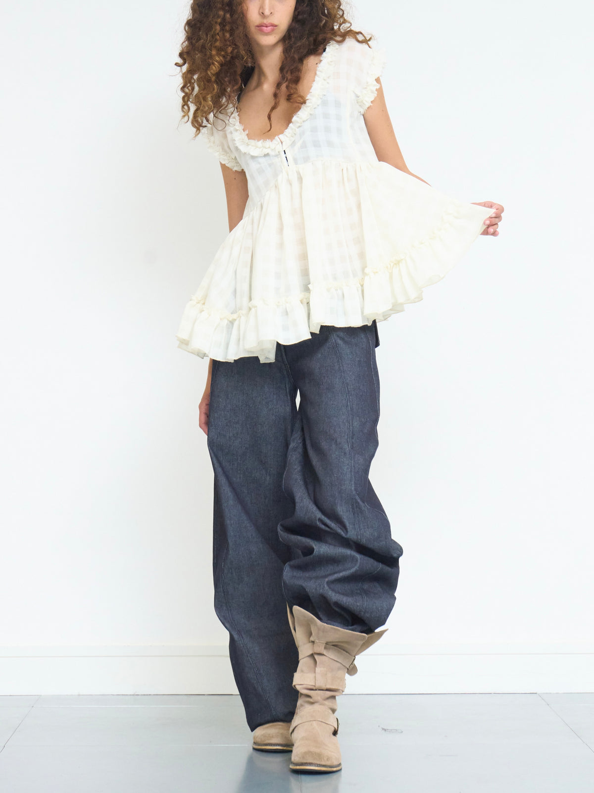 jean babydoll top - ivory wool