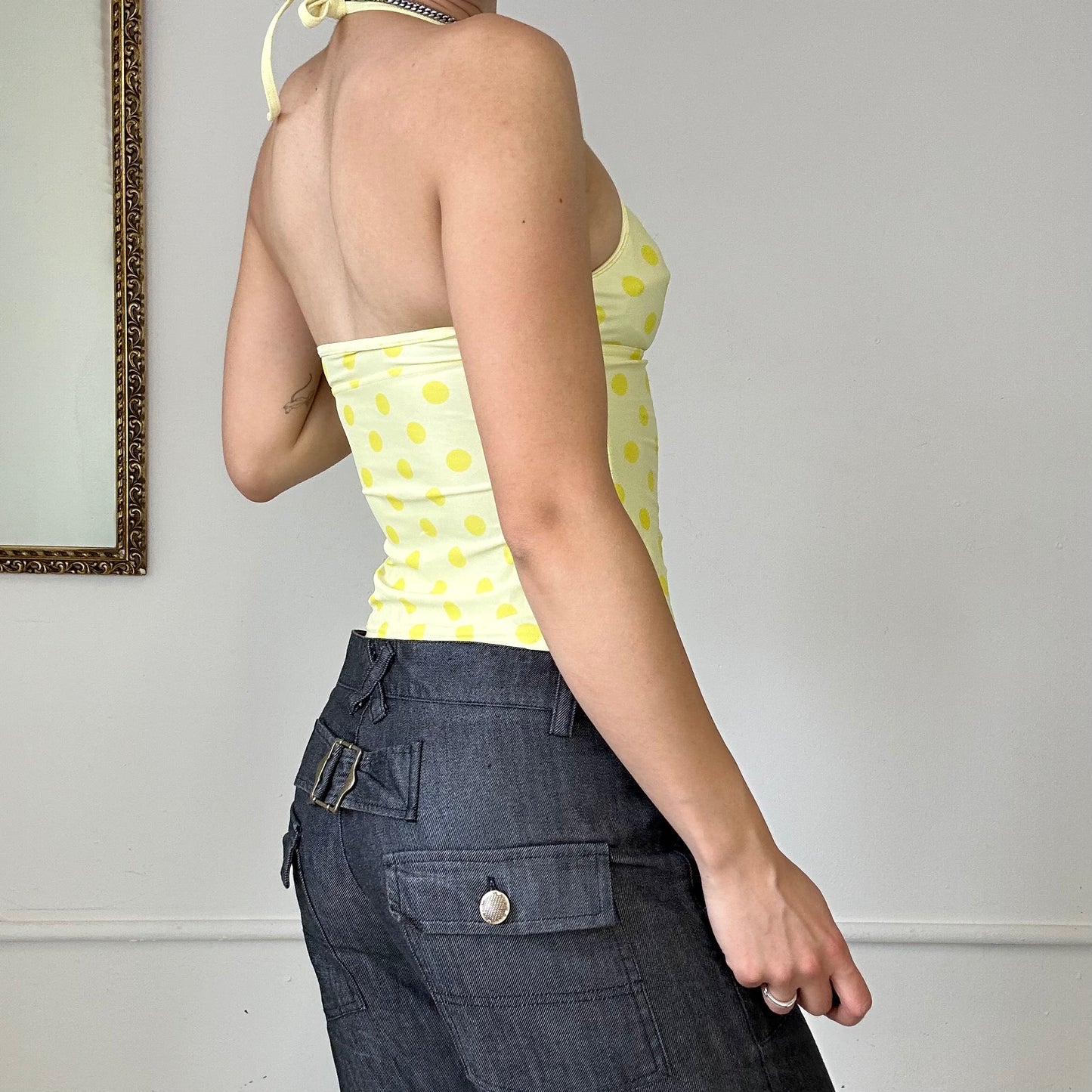 2000's yellow polka dot tankini top