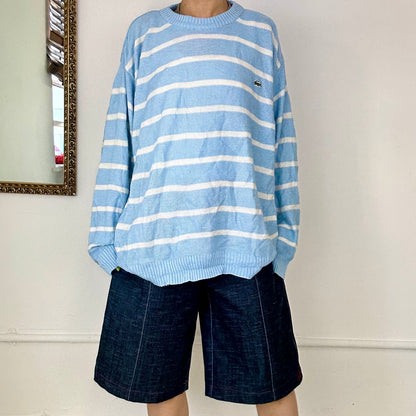 vintage baby blue striped lacoste knitted jumper