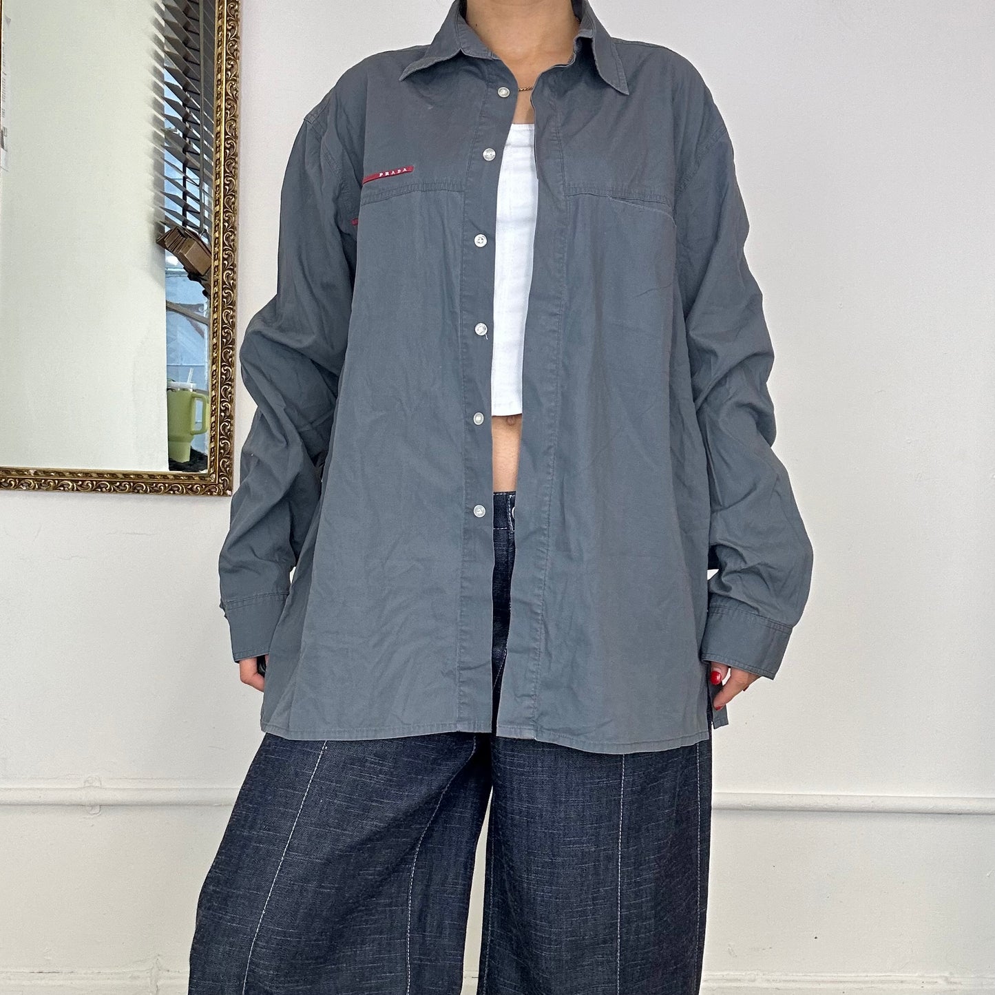 vintage prada grey button up shirt