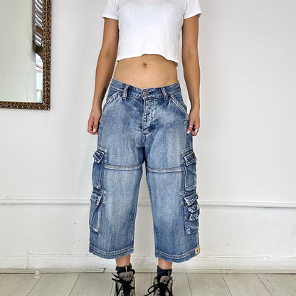 long baggy cargo denim shorts