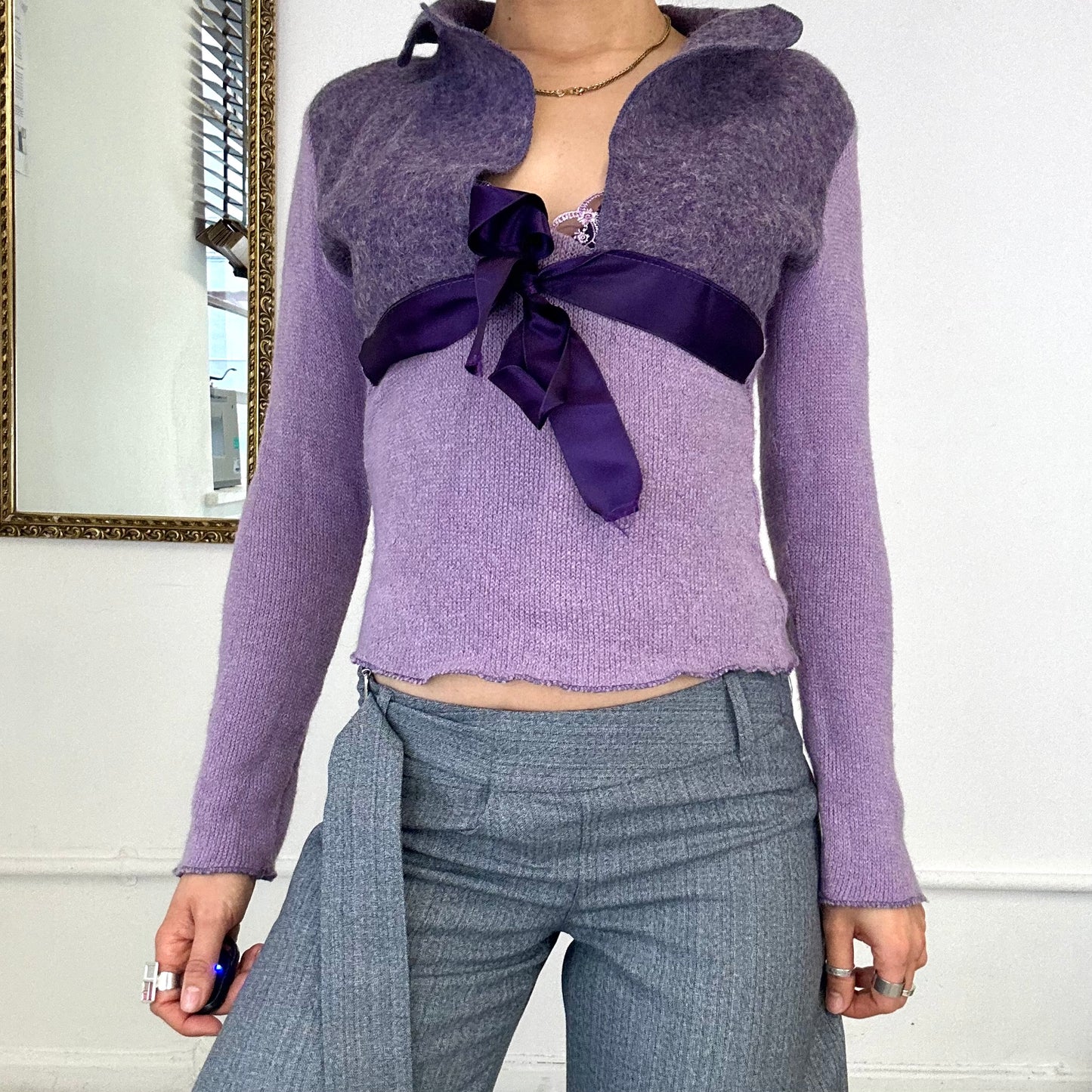 2000's mohair purple cami & coatee top