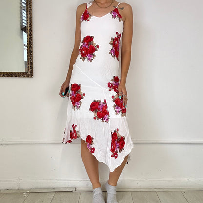 2000's mesh floral white midi dress