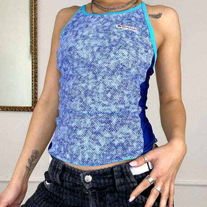 blue patterned tankini top