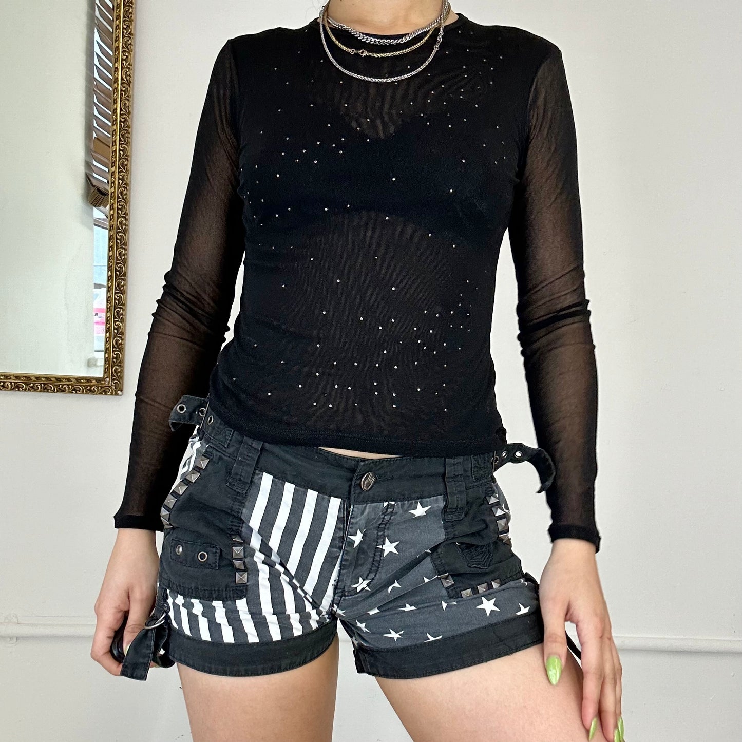 black long sleeve mesh top