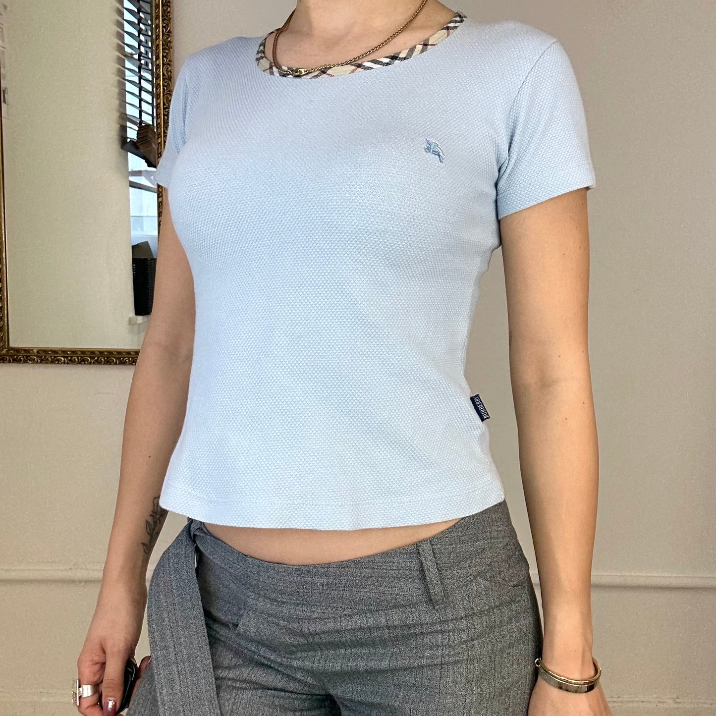 burberry london textured baby blue tee