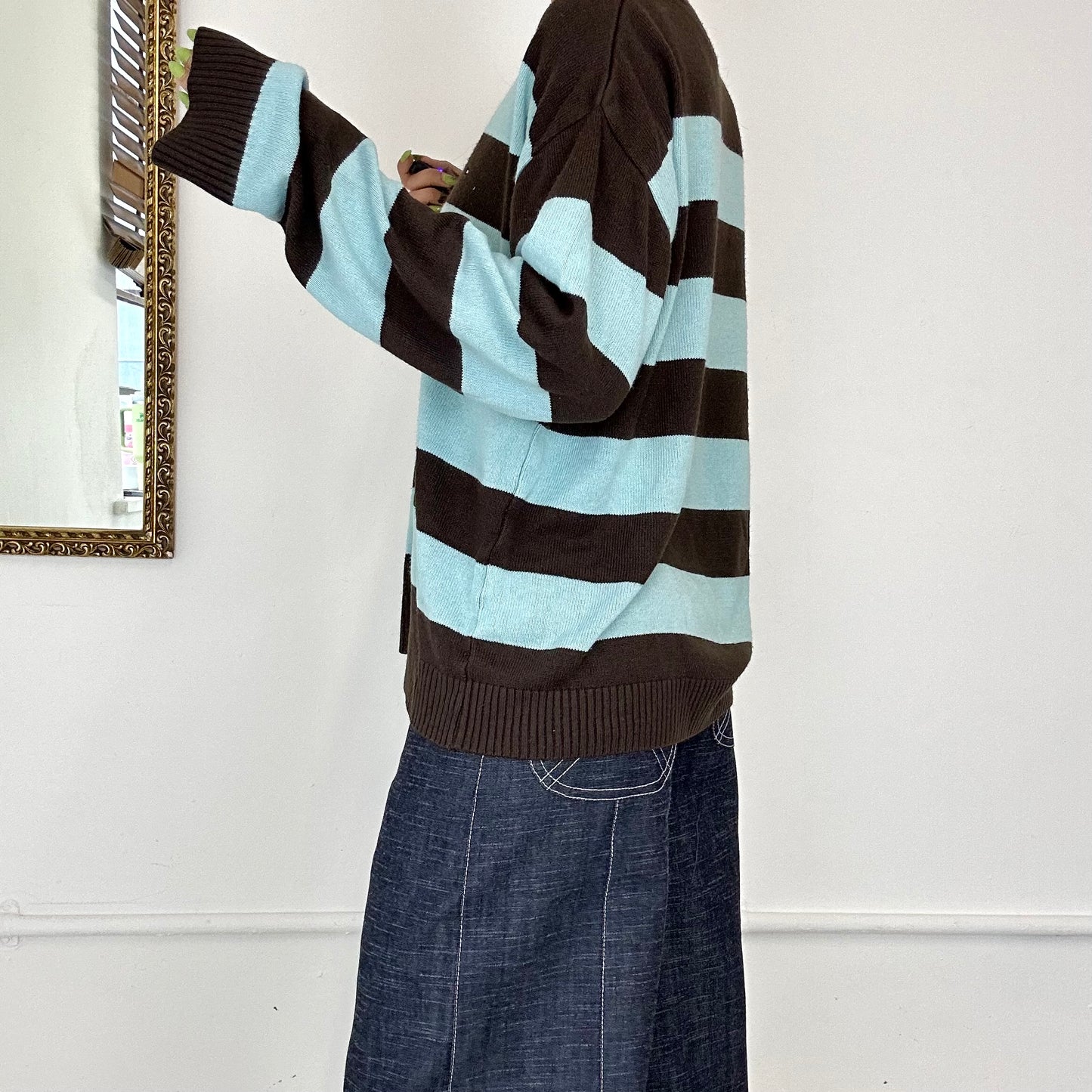 vintage blue and brown striped jumper by tommy hilfiger