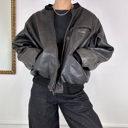 black leather bomber jacket