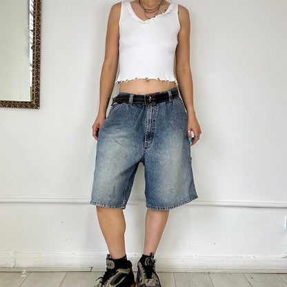 two tone baggy denim shorts