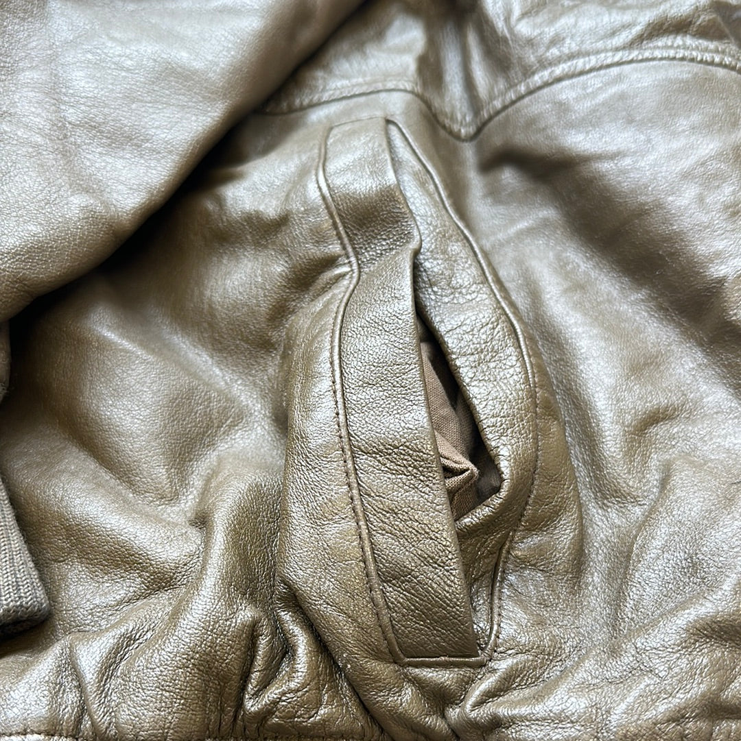 olive leather bomber jacket