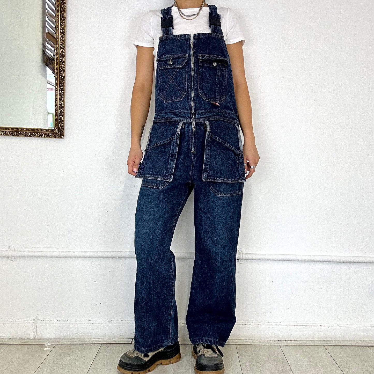 dark wash baggy dungarees