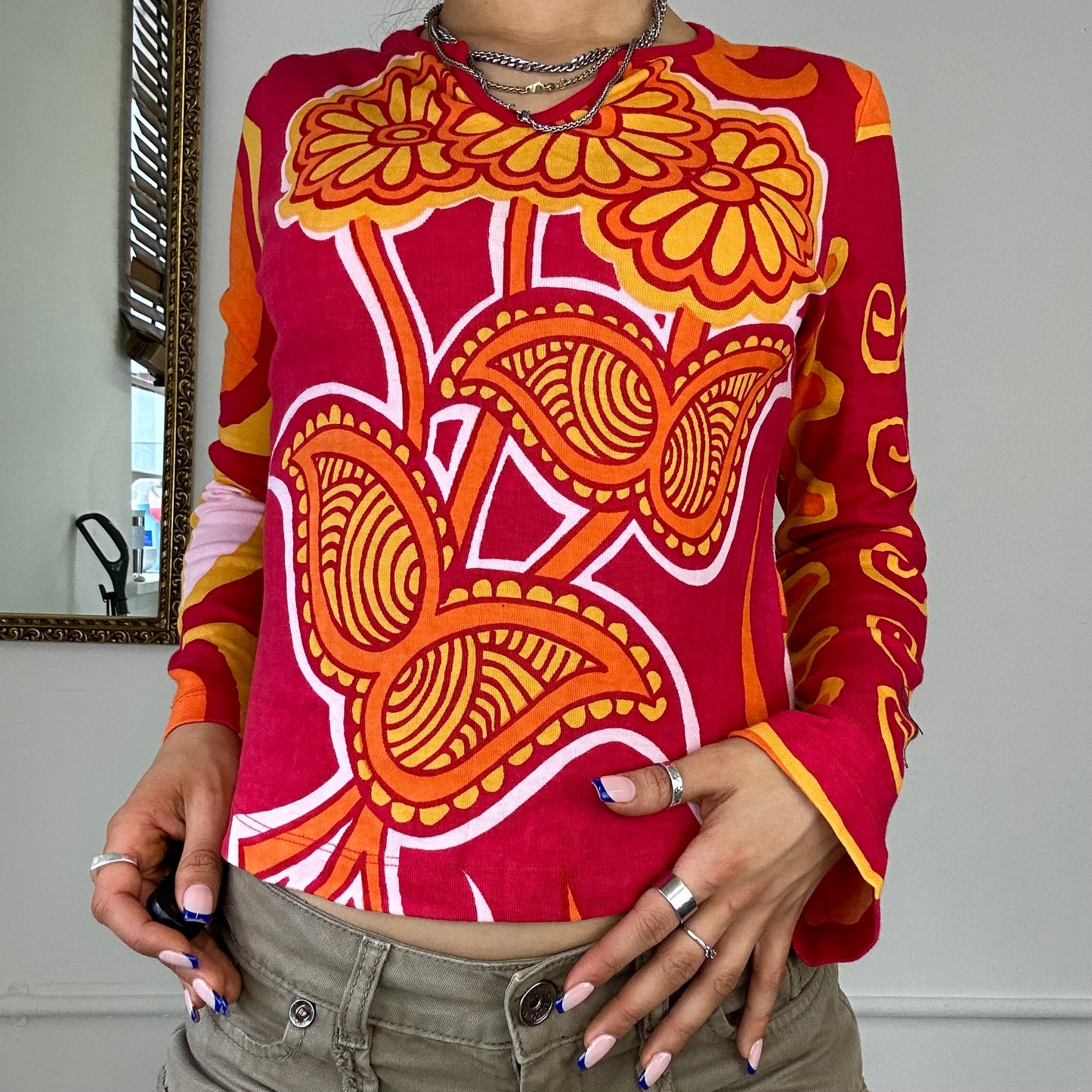 60's bright patterned long sleeve top