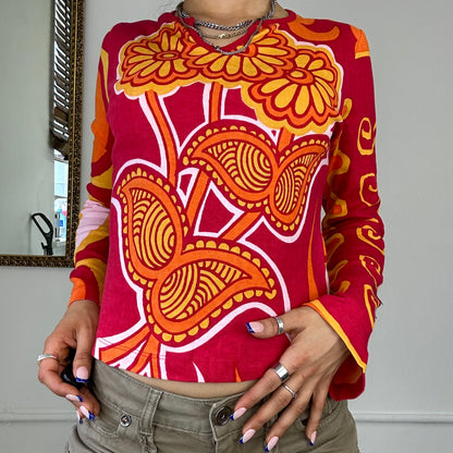 60's bright patterned long sleeve top