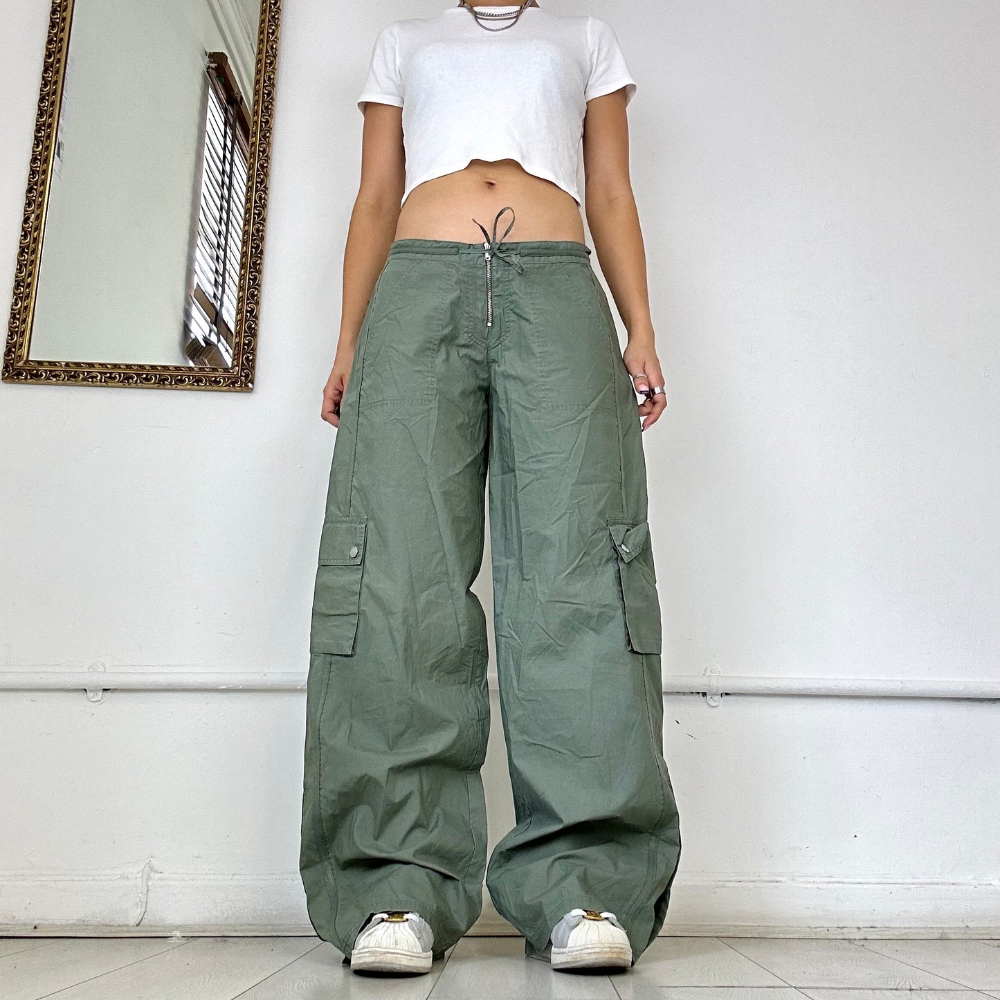 khaki wide leg cargo trousers