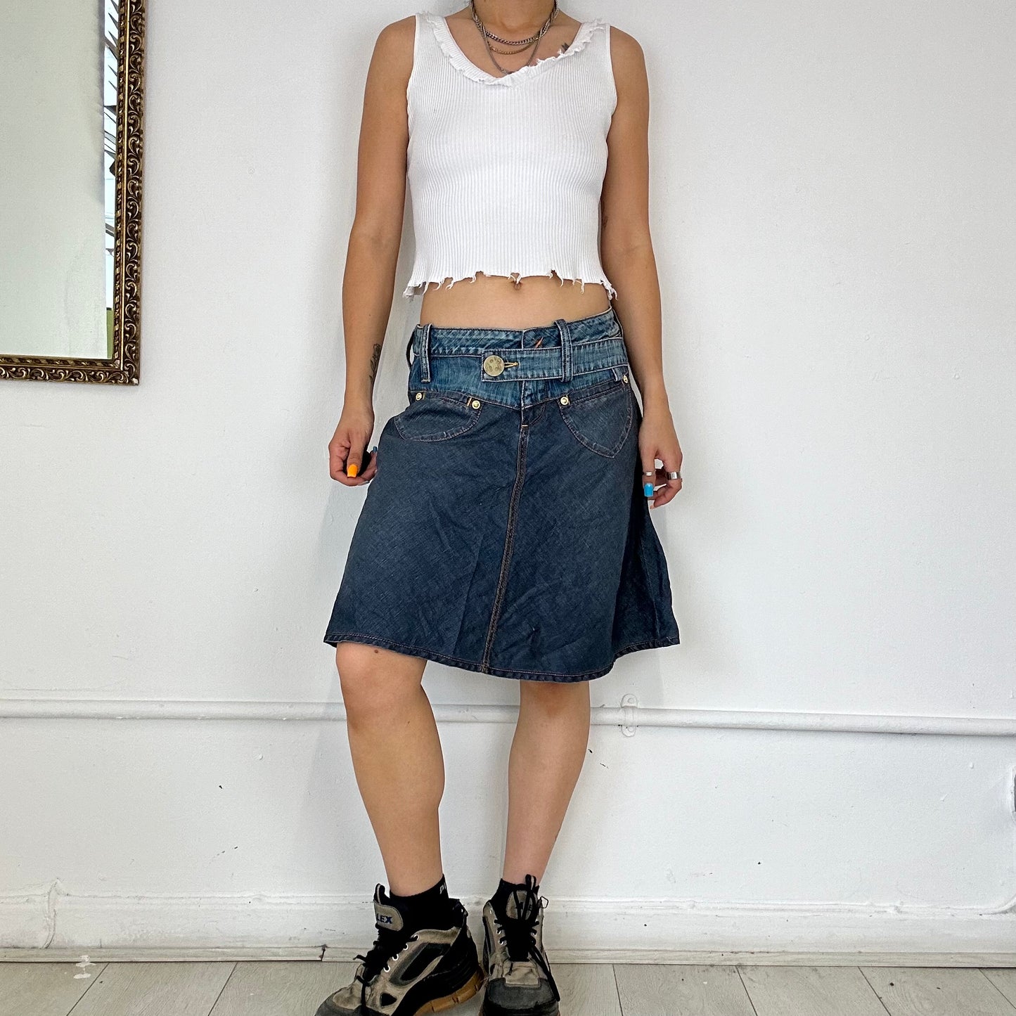 2000's phard mixed denim midi skirt