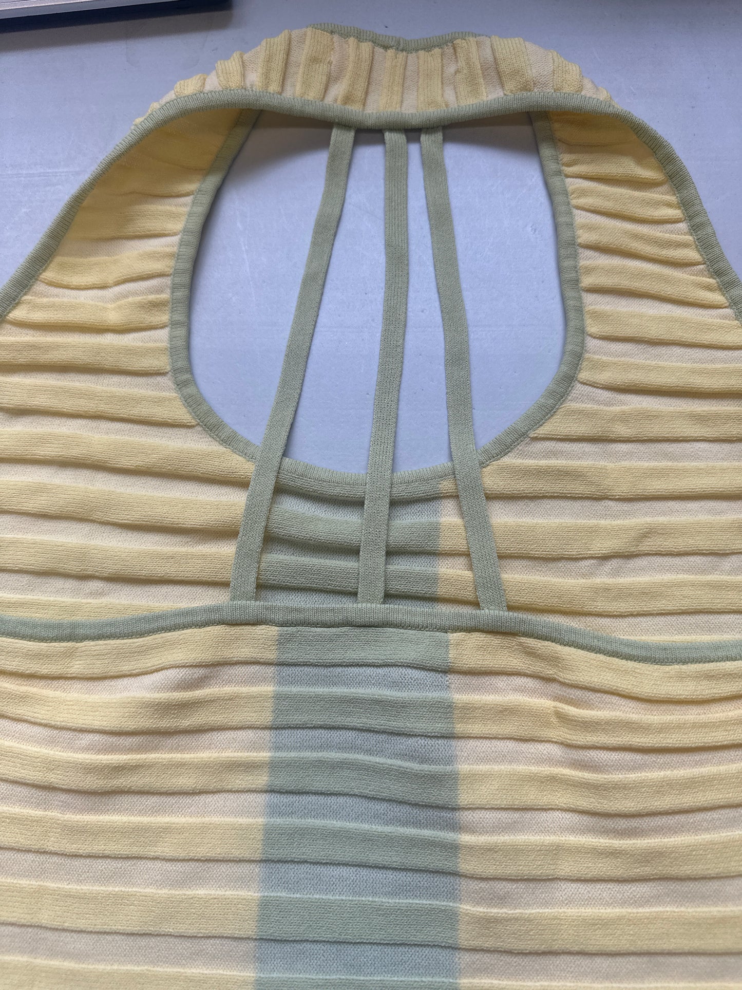 2000's yellow &green ribbed halter neck top