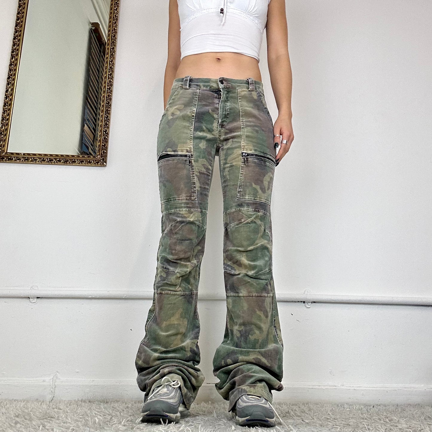 flared camo corduroy cargos