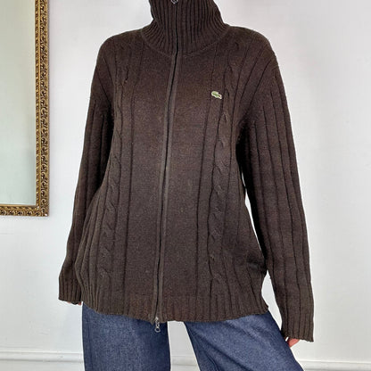 brown zip up lacoste knitted jumper