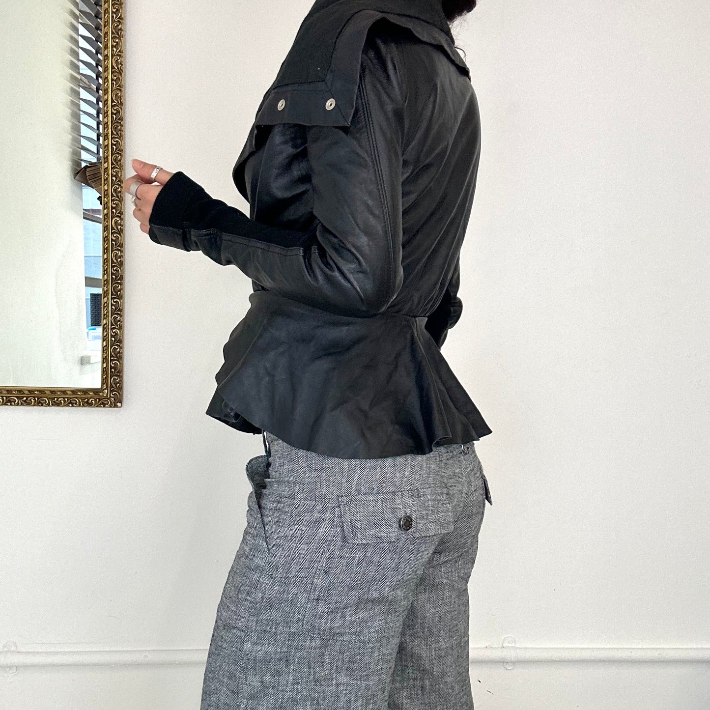 vintage black asymmetric leather jacket