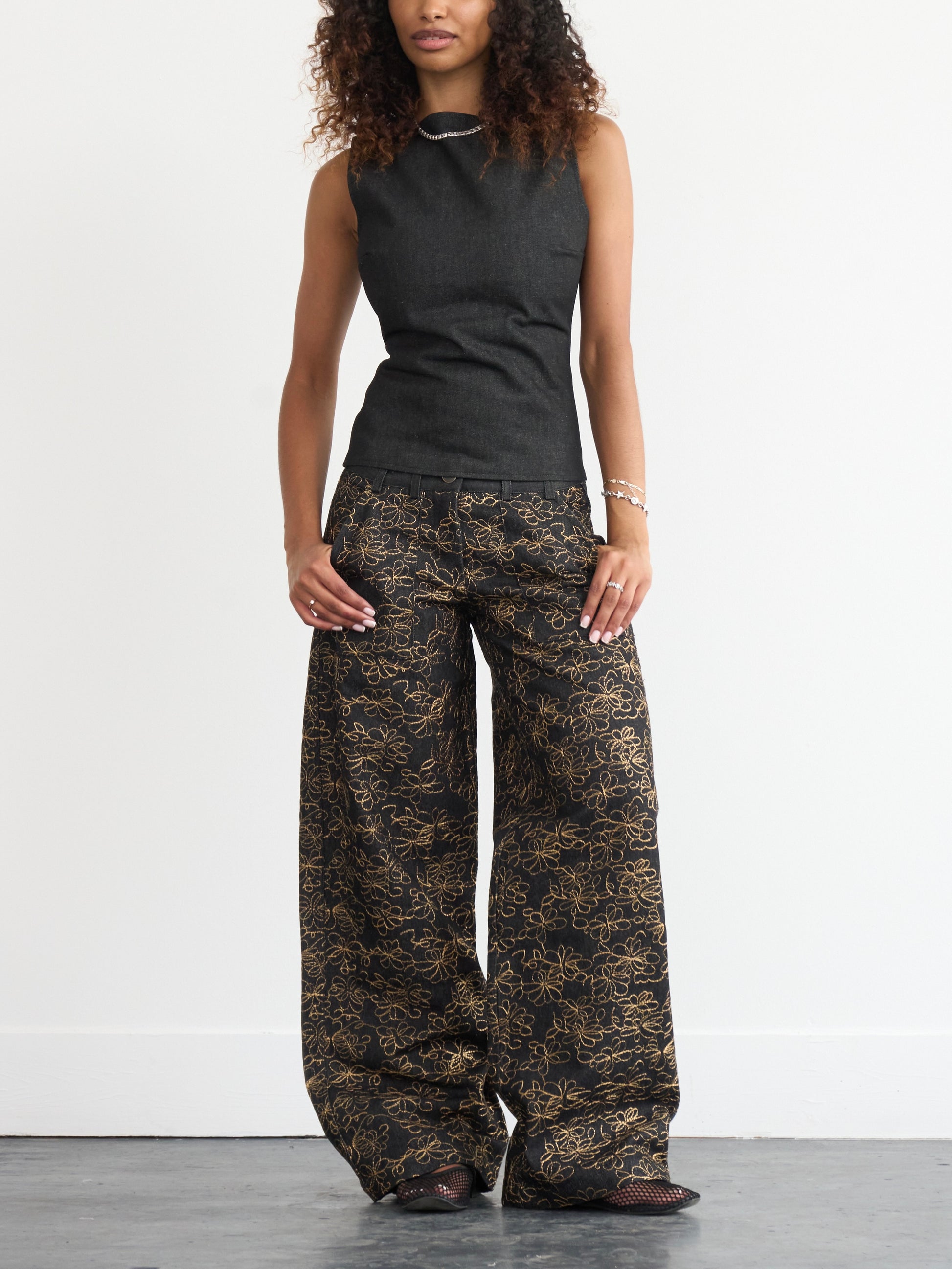 jean ample - denim anthracite brodé inversé