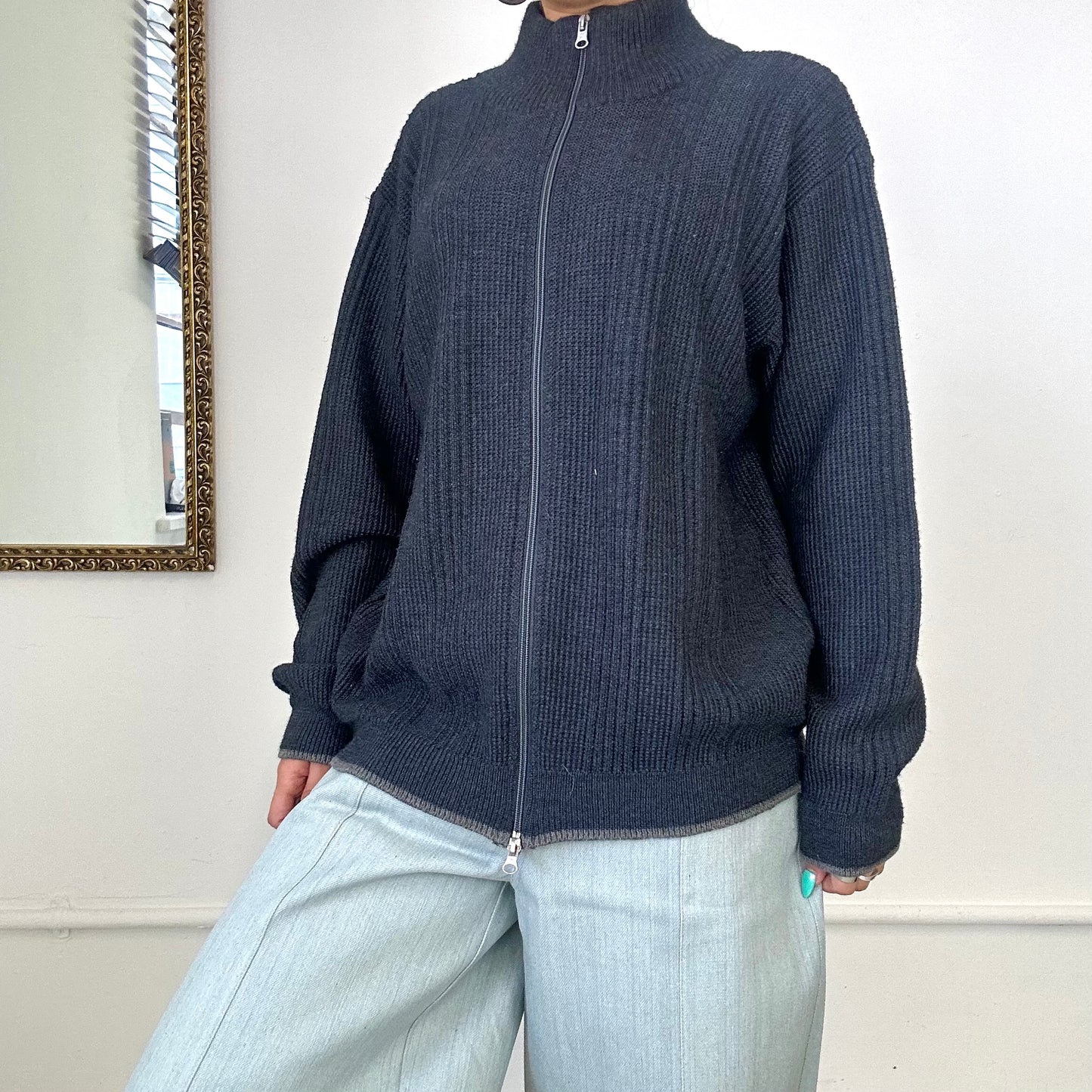 vintage italian grey knitted zip up sweatshirt