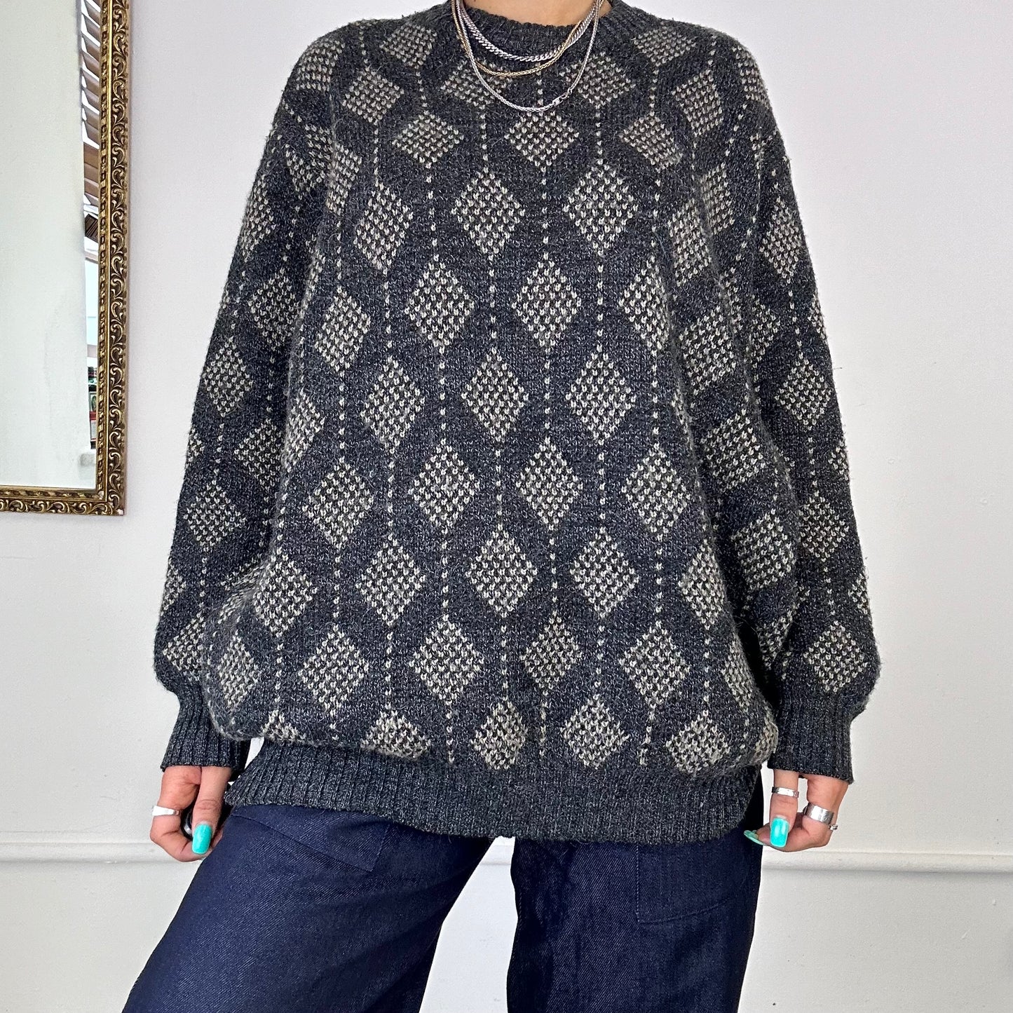 vintage geometric knitted jumper