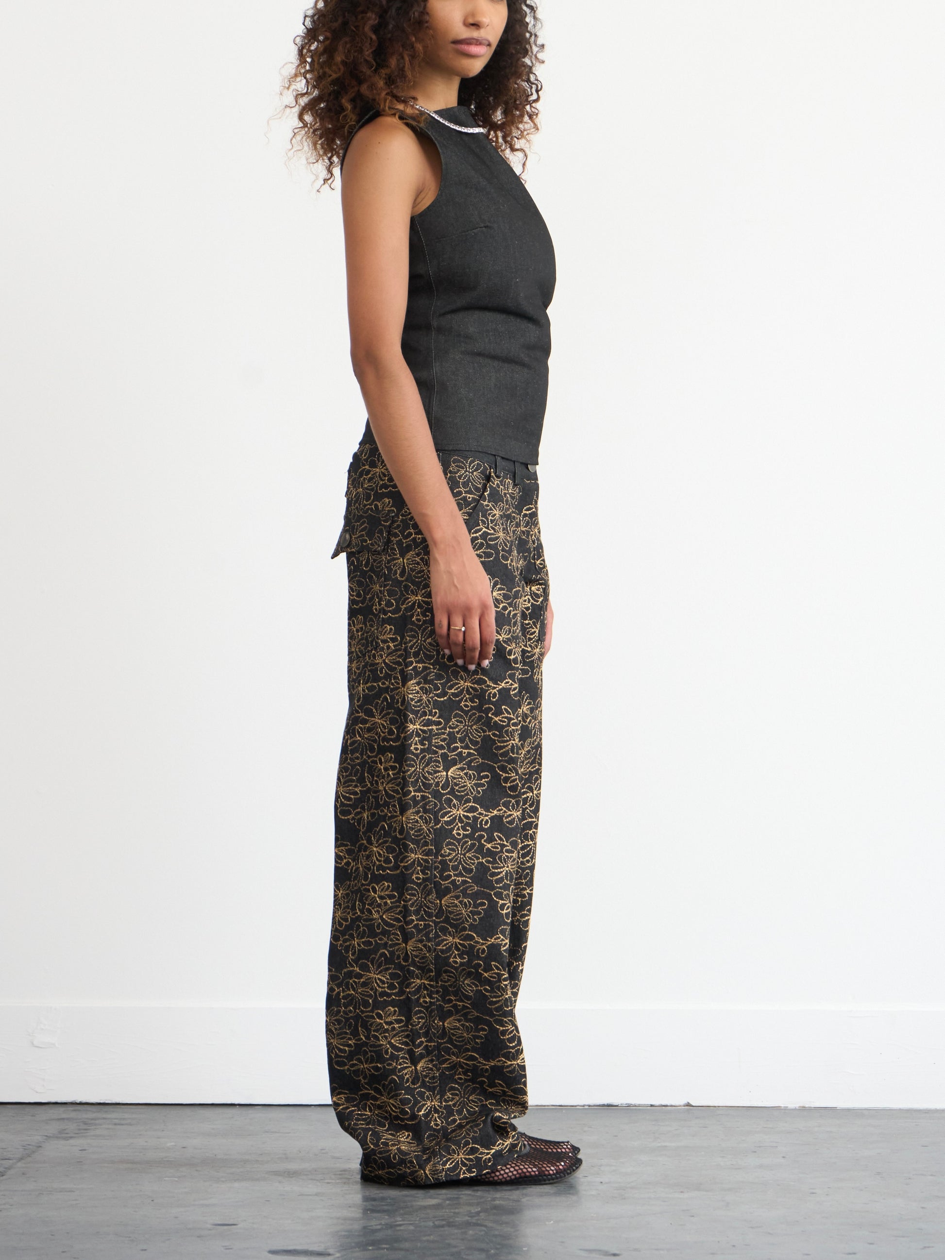 jean ample - denim anthracite brodé inversé