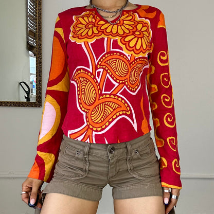 60's bright patterned long sleeve top