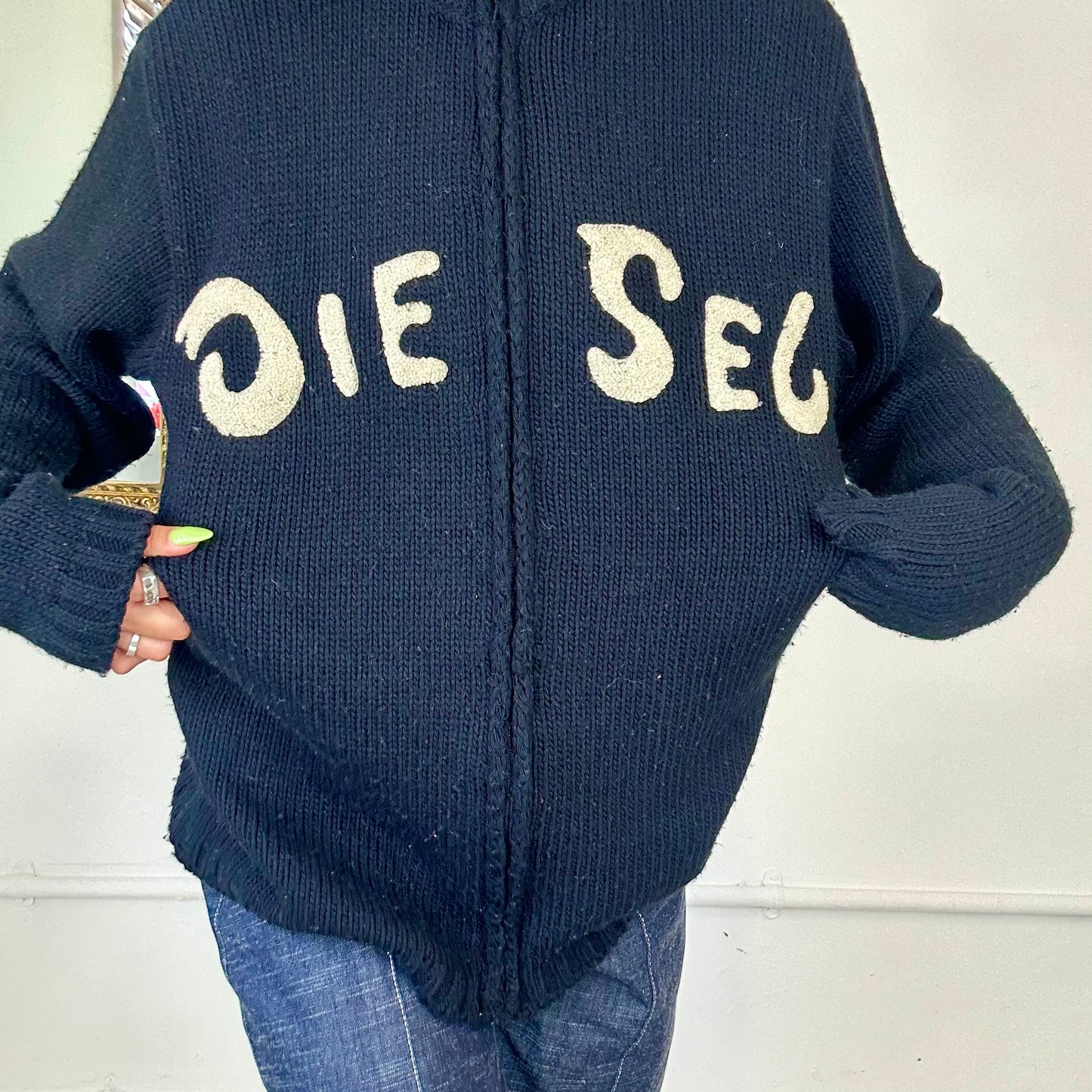 vintage black diesel zip up knit