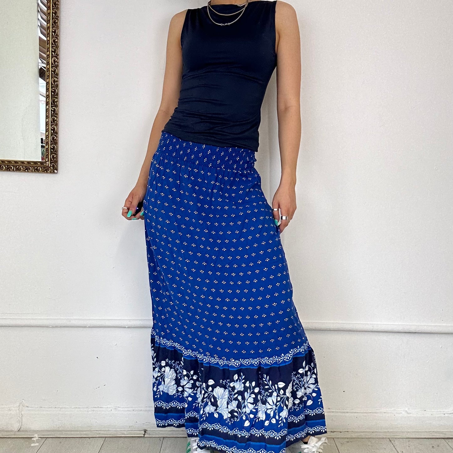 blue floaty maxi skirt